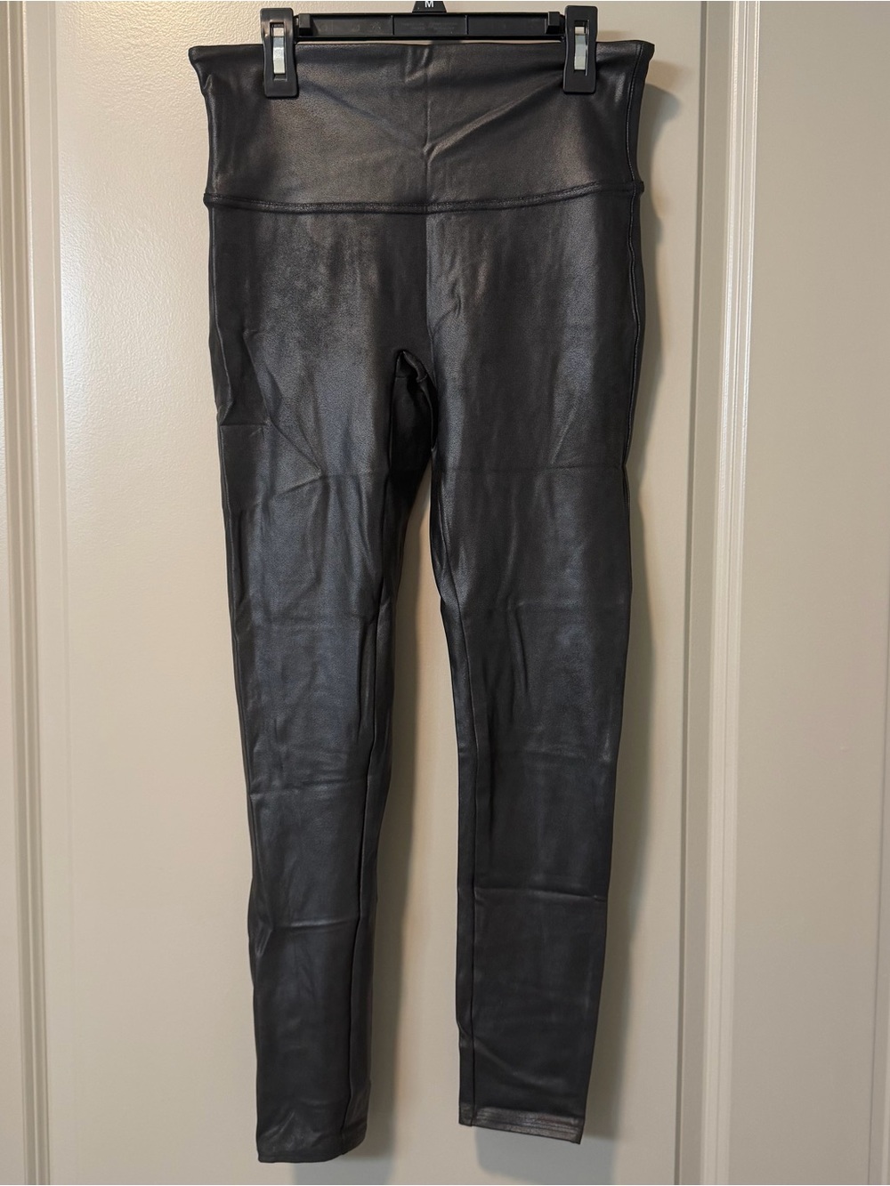 Spanx Black Faux Leather Leggings Size LP Fall Transitional Layering Grunge